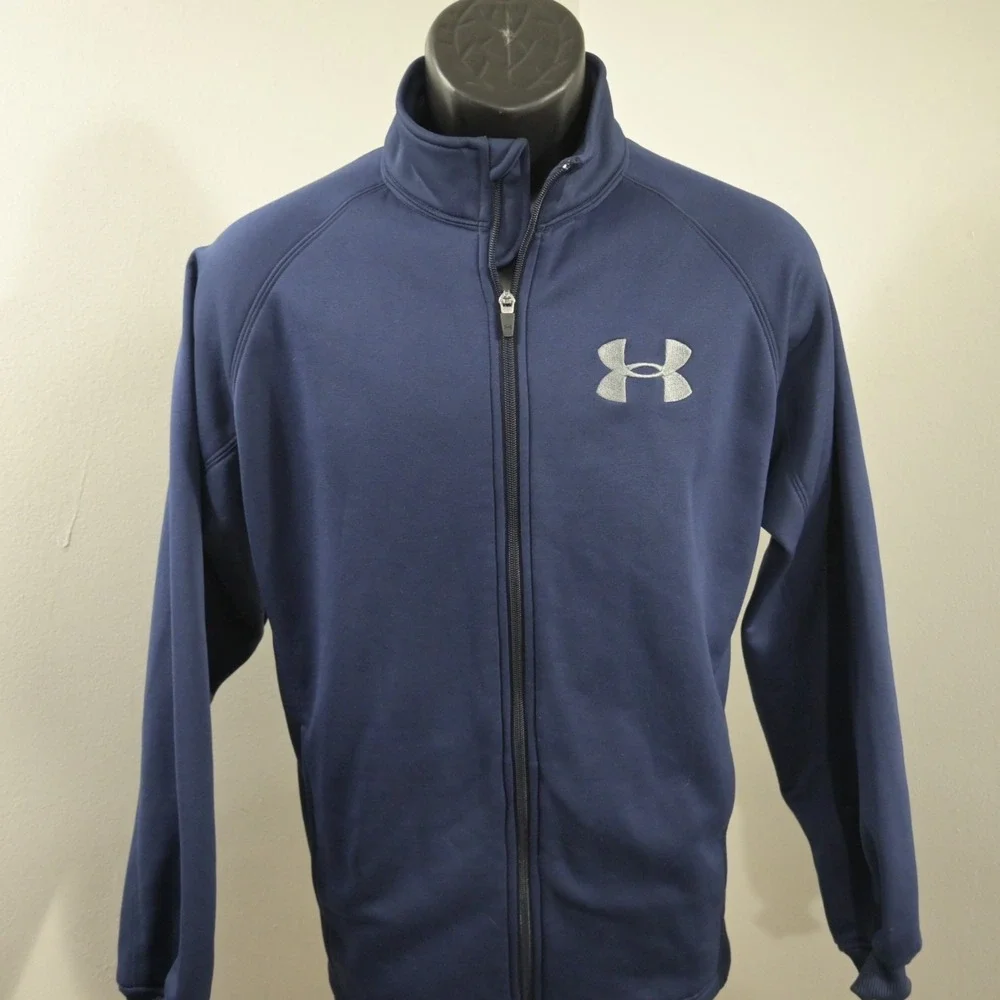 Under Armour Fleece Full Zip Jacket Blue Long Sleeve W/ Pockets Mens Size‎ Small